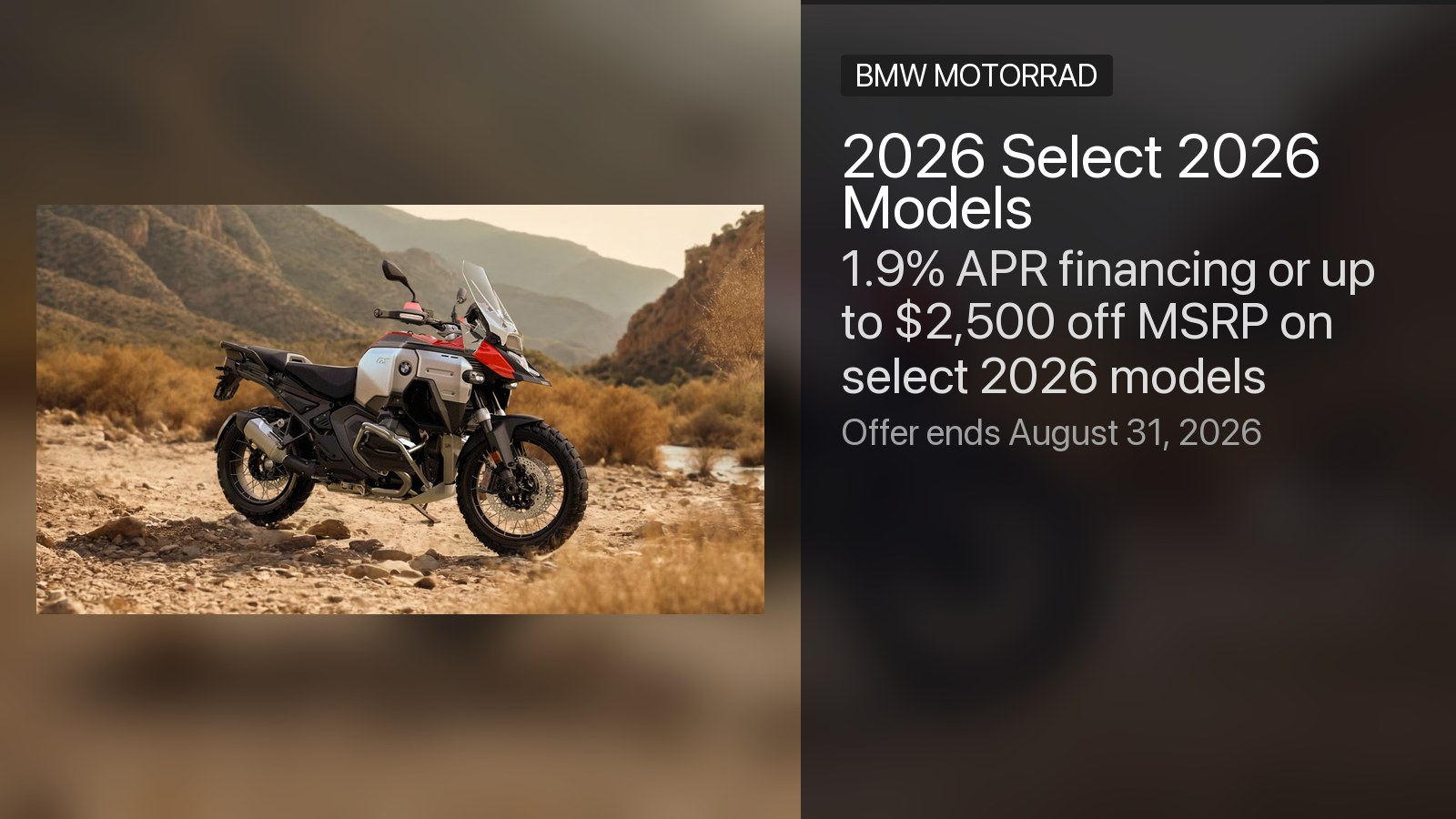 BMW Select 2026 Models &mdash; 1.9% APR or up to $2,500 off MSRP